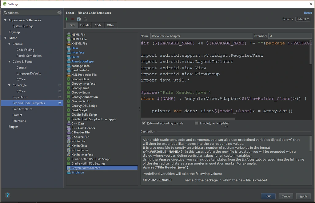 Lead image for File template for RecyclerView Adapter in Kotlin